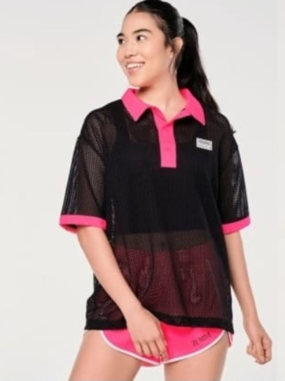 Zumba Prep Oversized Mesh Polo-Bold Black